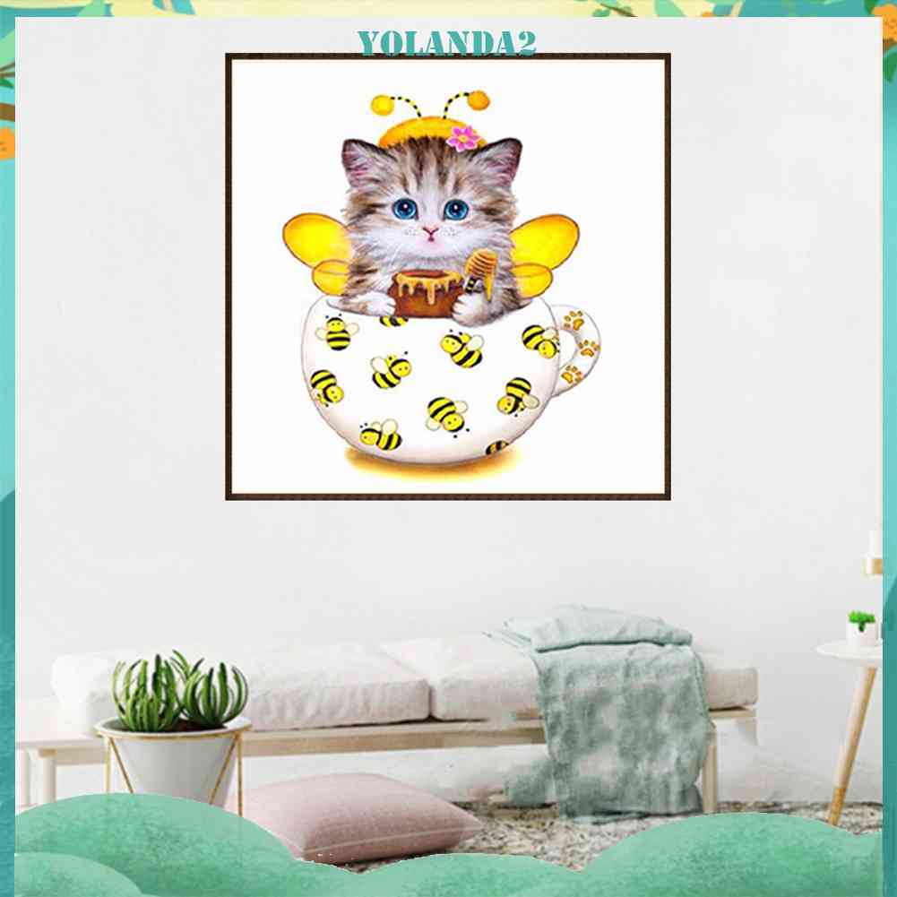 Bộ Tranh Đính Đá 5D Họa Tiết Chú Mèo Độc Đáo DIY Dùng Trang Trí Nhà Cửa