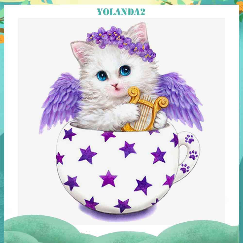 Bộ Tranh Đính Đá 5D Họa Tiết Chú Mèo Độc Đáo DIY Dùng Trang Trí Nhà Cửa