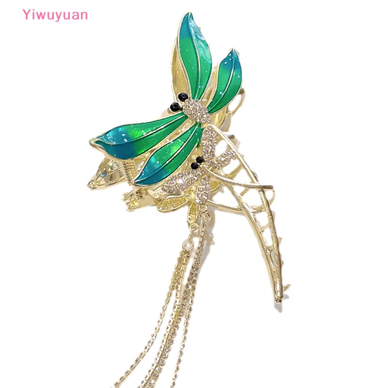 < Yiwuyuan > Kẹp Tóc Kim Loại Hình Bướm Rỗng Đính Đá Tua Rua Thời Trang Mới