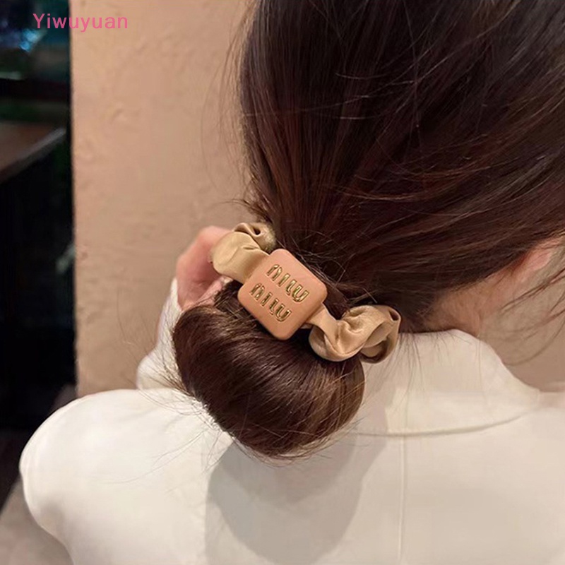 Dây Buộc Tóc Cao Su Bọc Vải Lụa Mềm Co Giãn Màu Trơn In Chữ Phong Cách Retro Đơn Giản Dành Cho Bạn Gái