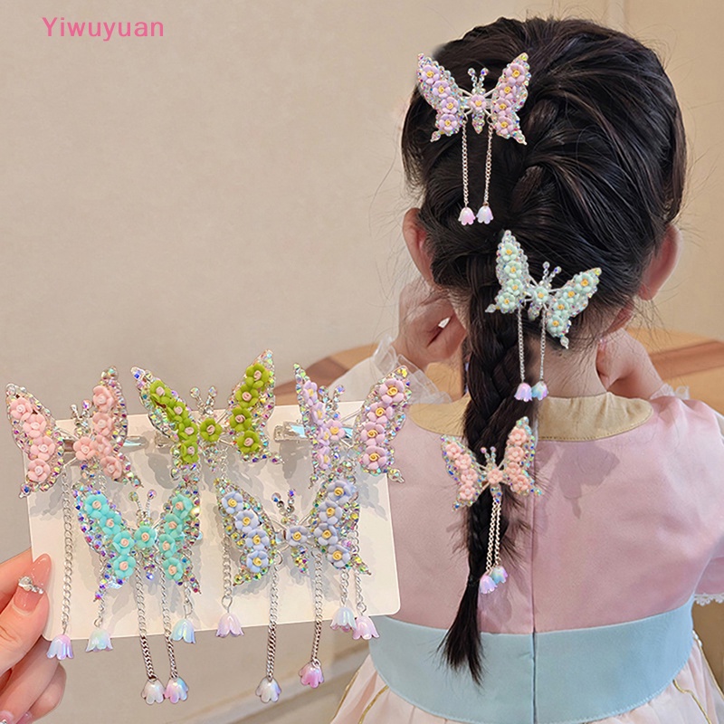 < Yiwuyuan > Kẹp Tóc Phối Cánh Bướm Tua Rua Dễ Thương Có Thể Di Chuyển Phụ Kiện Trang Sức Làm Quà Tặng Mới