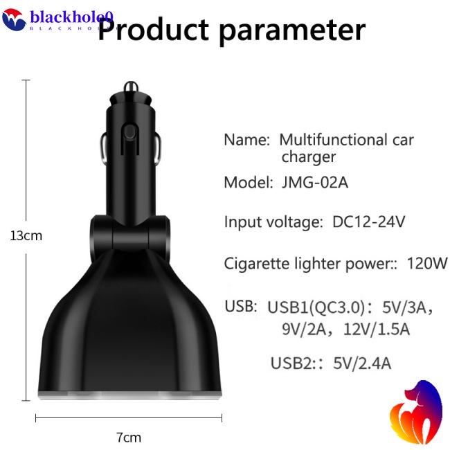 Tẩu Sạc Nhanh Qc3.0 Hai Cổng Usb Màn Hình Kỹ Thuật Số Đa Năng Cho Xe Hơi