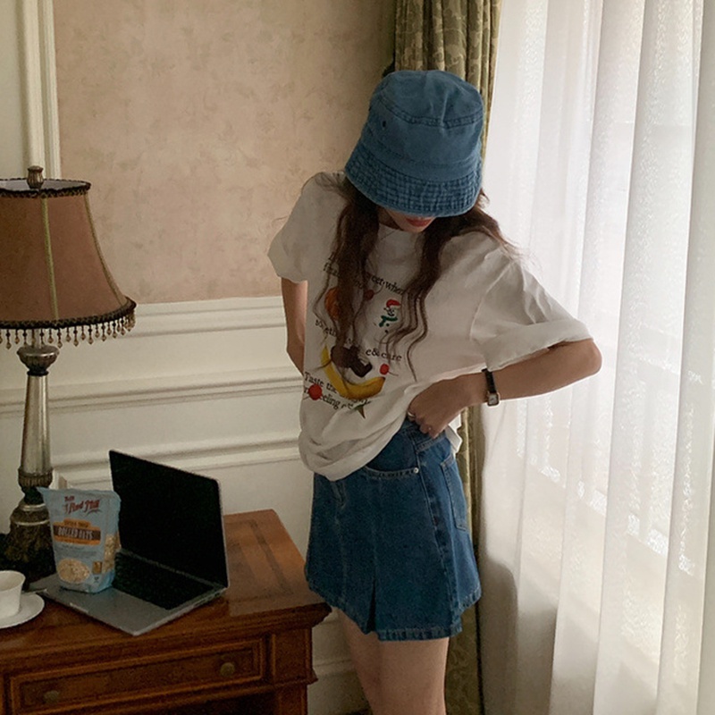 IELGY  Chân váy jean Lưng Cao Dáng Chữ A Phong Cách Hàn Quốc Thời Trang Cho Nữ