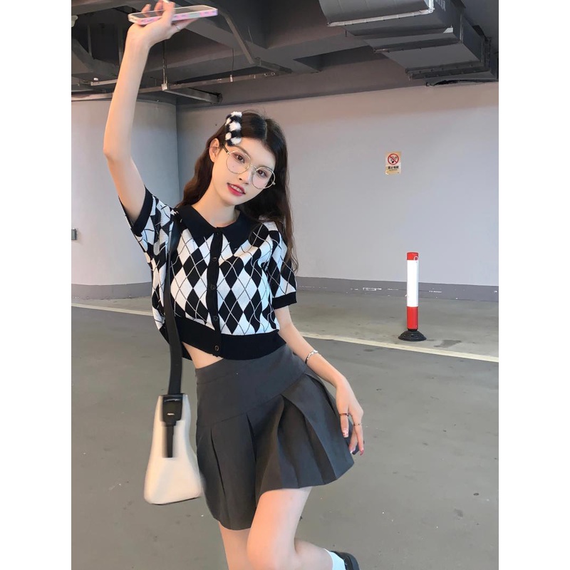 NZN Áo Sơ Mi polo Đan Kẻ Sọc Cắt Xén