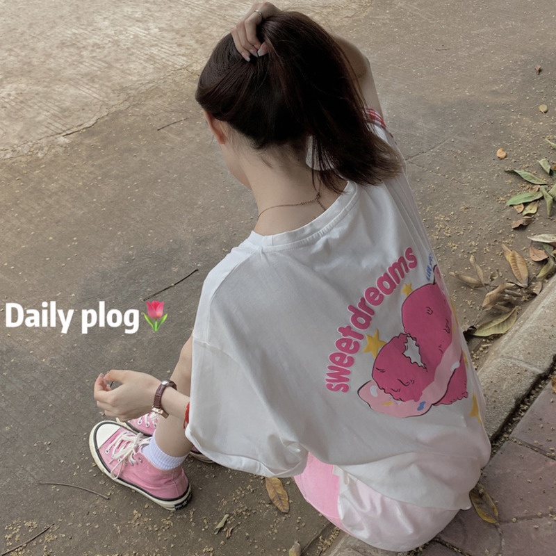 Áo Thun Dáng Rộng In Chữ Phong Cách Cổ Điển Thời Trang Mùa Hè Xinh Xắn