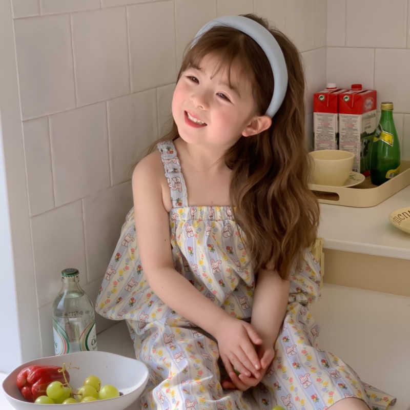 Bộ Áo Hoa Hai Dây + Quần Dài Tới Mắt Cá Chân Phong Cách Hàn Quốc Thời Trang Mùa Hè Cho Bé Gái