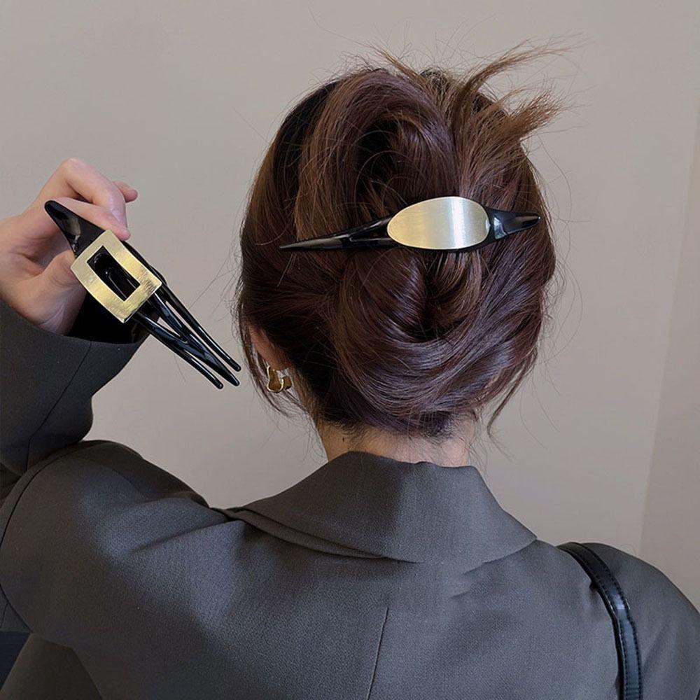 Kẹp Tóc Càng Cua Bằng Nhựa Và Kim Loại Kiểu Dáng Hình Học Đơn Giản Phong Cách Vintage Cho Nữ Giá Đỡ