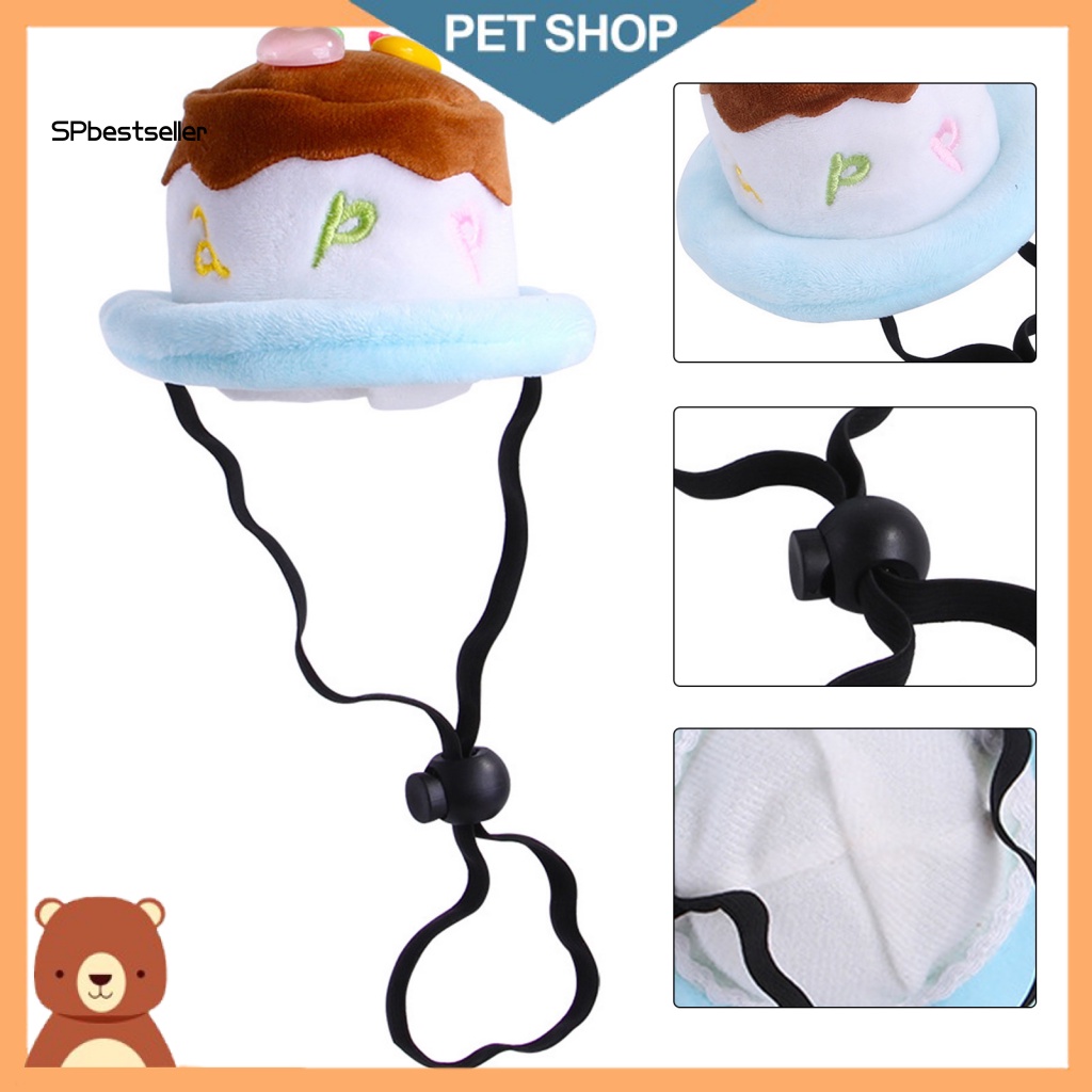 Mũ Đội Hình Bánh Kem Có Dây Thun Co Giãn 2 Màu Hóa Trang Cho Thú Cưng