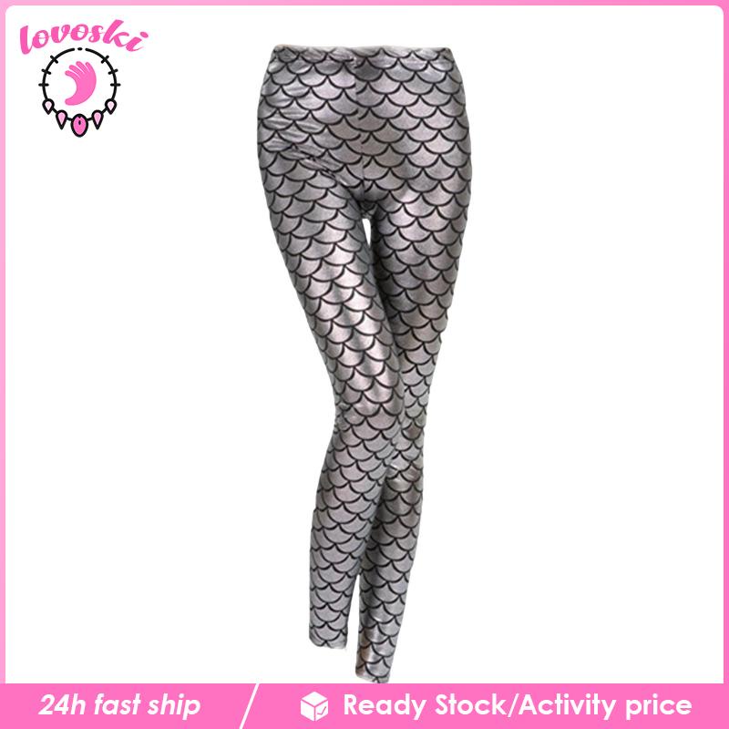 [Lovoski] Quần Legging Dáng Ôm Eo Cao Họa Tiết Vảy Cá Cho Nữ Biểu Diễn Sân Khấu