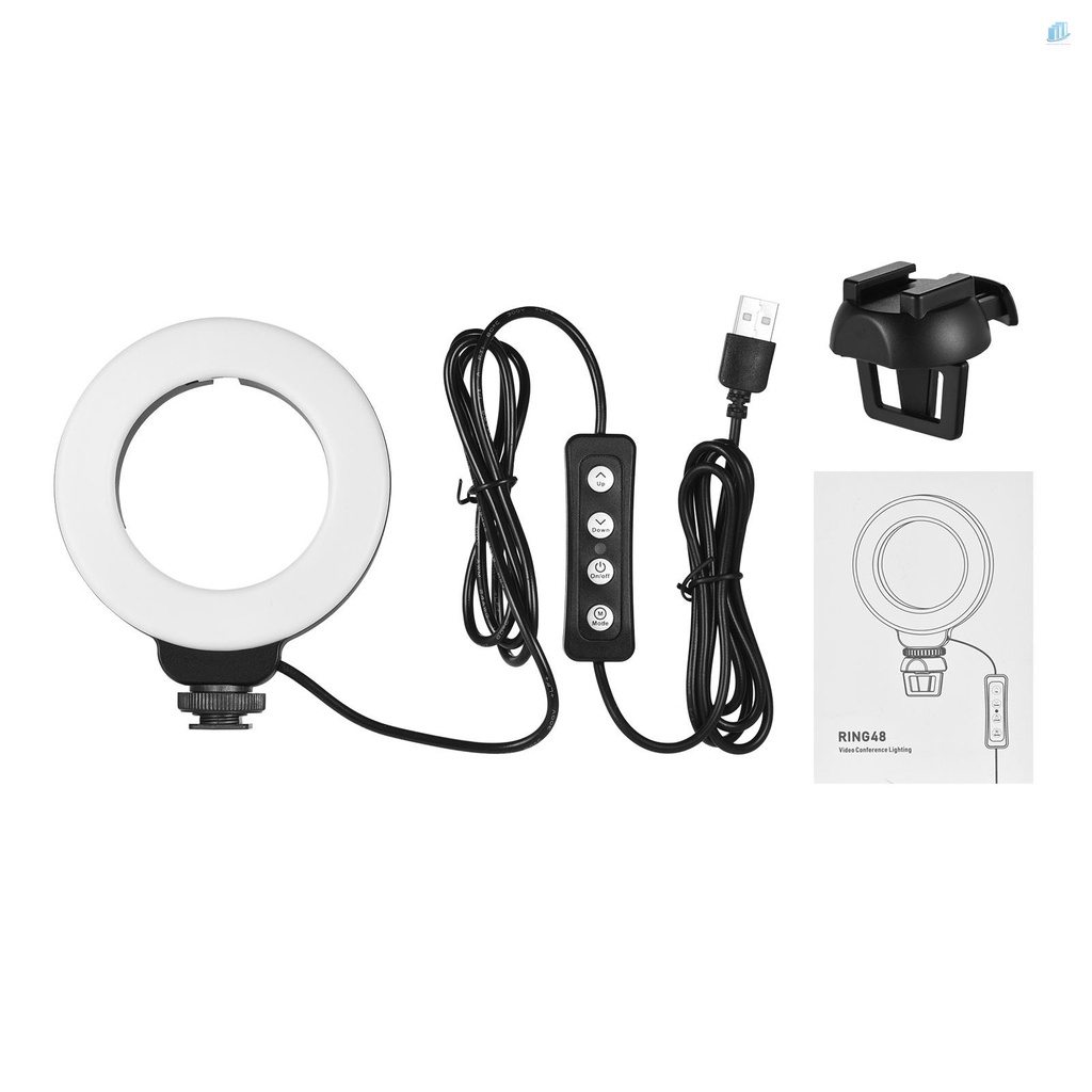 Vòng Đèn LED Mini 4 Inch 3 Chế Độ Sáng 3200K-6500K Kèm Đầu Chuyển Đổi USB Chuyên Dụng Cho Laptop