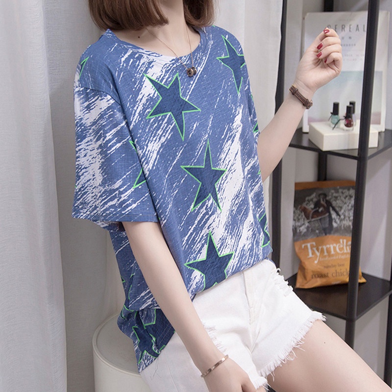 Áo Thun Tay Ngắn Dáng Rộng In Hình Ngôi Sao Thời Trang Mùa Hè Phong Cách Hàn Quốc Cho Nữ