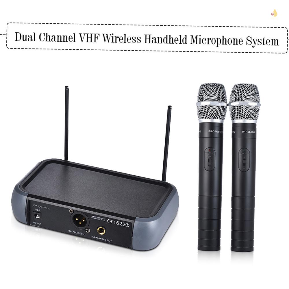 Hệ Thống Micro Cầm Tay Không Dây VHF Hai Kênh 6.35mm Kèm Chức Năng Echo 2 Micro Và 1 Bộ Nhận Âm Thanh 6.35mm Dùng Để Hát Karaoke Tiệc Tùng Gia Đình