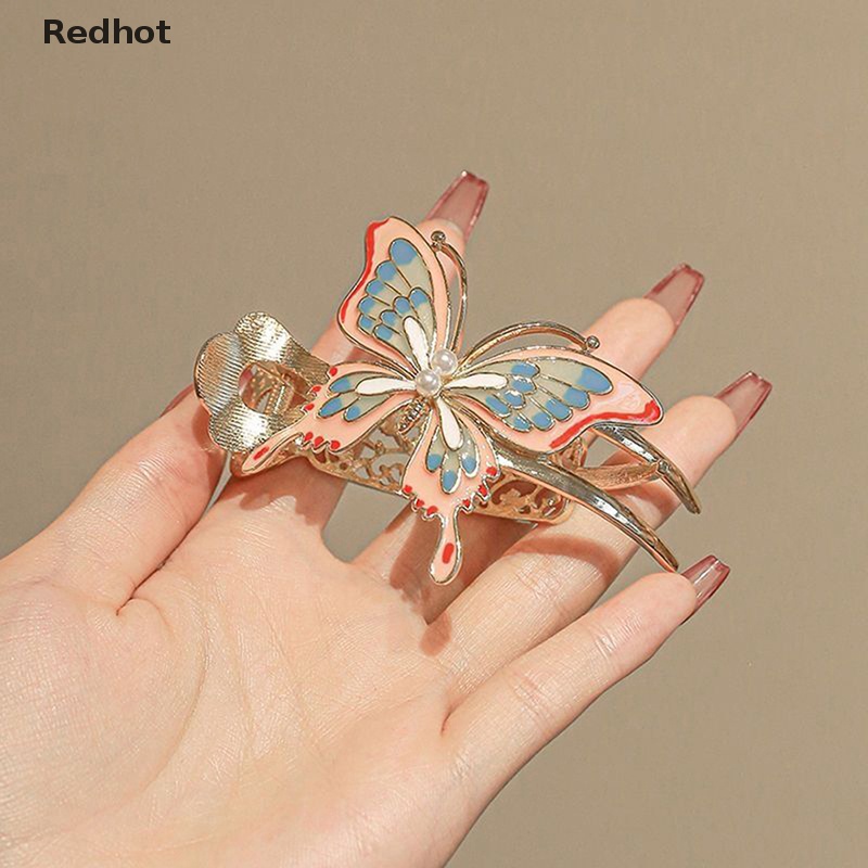 &lt; Redhot &gt; Kẹp Tóc Đuôi Ngựa Họa Tiết Bướm Sơn Trung Quốc Cổ Điển Cao Cấp Cho Nữ