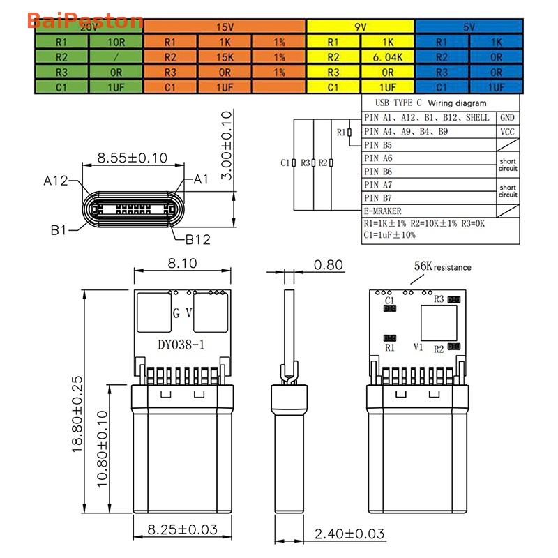 Bảng Mạch Giải Mã 5A PD / QC 5V 9V 12V 15V 20V PD 2 3.0 DC Kích Hoạt Sạc Nhanh USB Type-C QC4