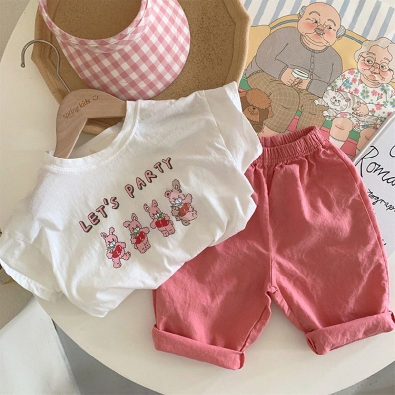 Áo Thun In Hình Thỏ Phong Cách Hàn Quốc Thời Trang Mùa Hè Cho Bé Gái 0-7 Tuổi