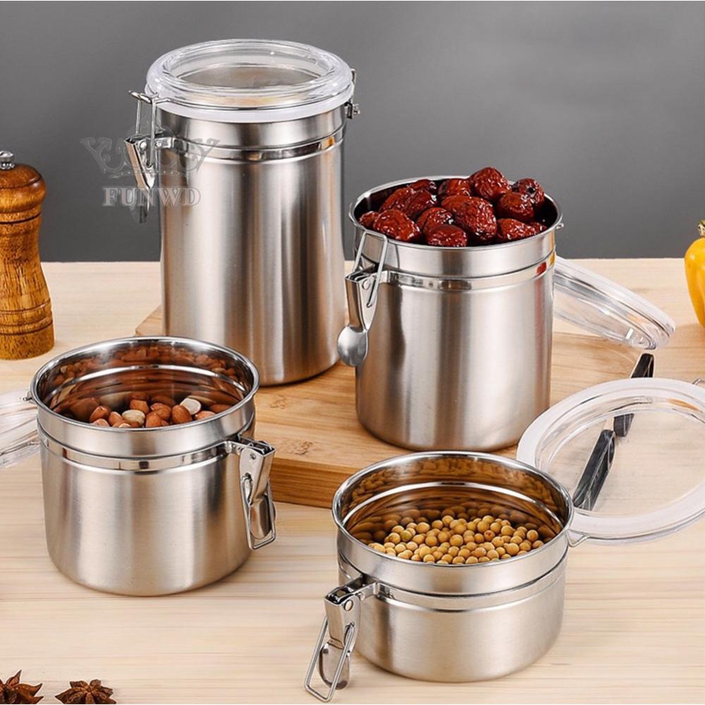 Set 4 Hũ Đựng Trà / Cà Phê Bằng Thép Không Gỉ