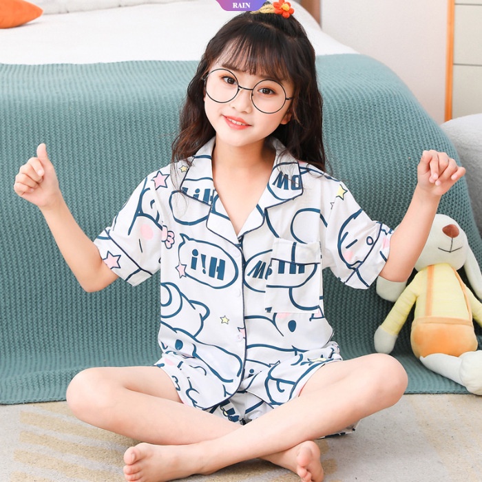 Bộ Đồ Ngủ Ngắn Tay Dáng Rộng In Hoạt Hình Sanrio Kuromi Cinnamoroll My Melody Kirby Stitch Đáng Yêu Cho Bé Gái