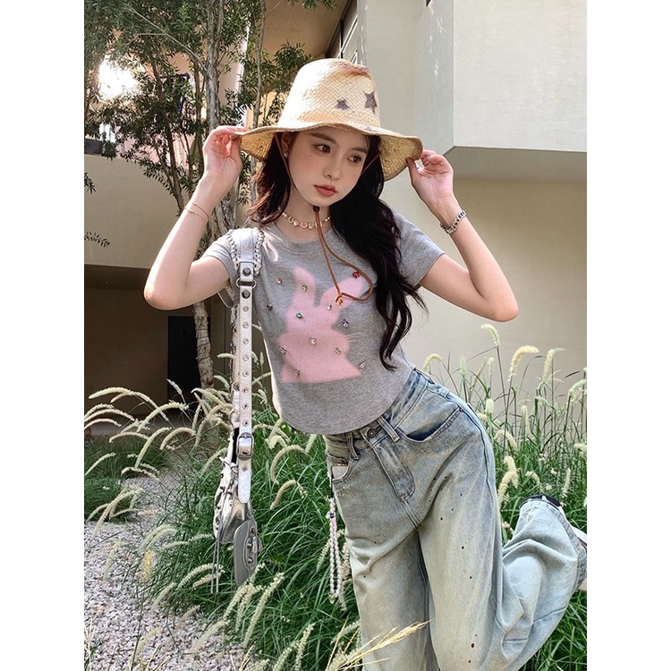 Áo Thun Tay Ngắn In Hình Thỏ Thời Trang Mùa Hè 2023 Cho Nữ