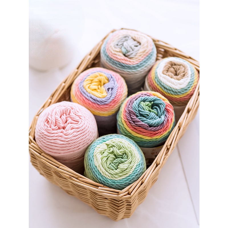 Cuộn Len Cotton Màu Cầu Vồng Dùng Để Đan Khăn Choàng / Chăn Thủ Công