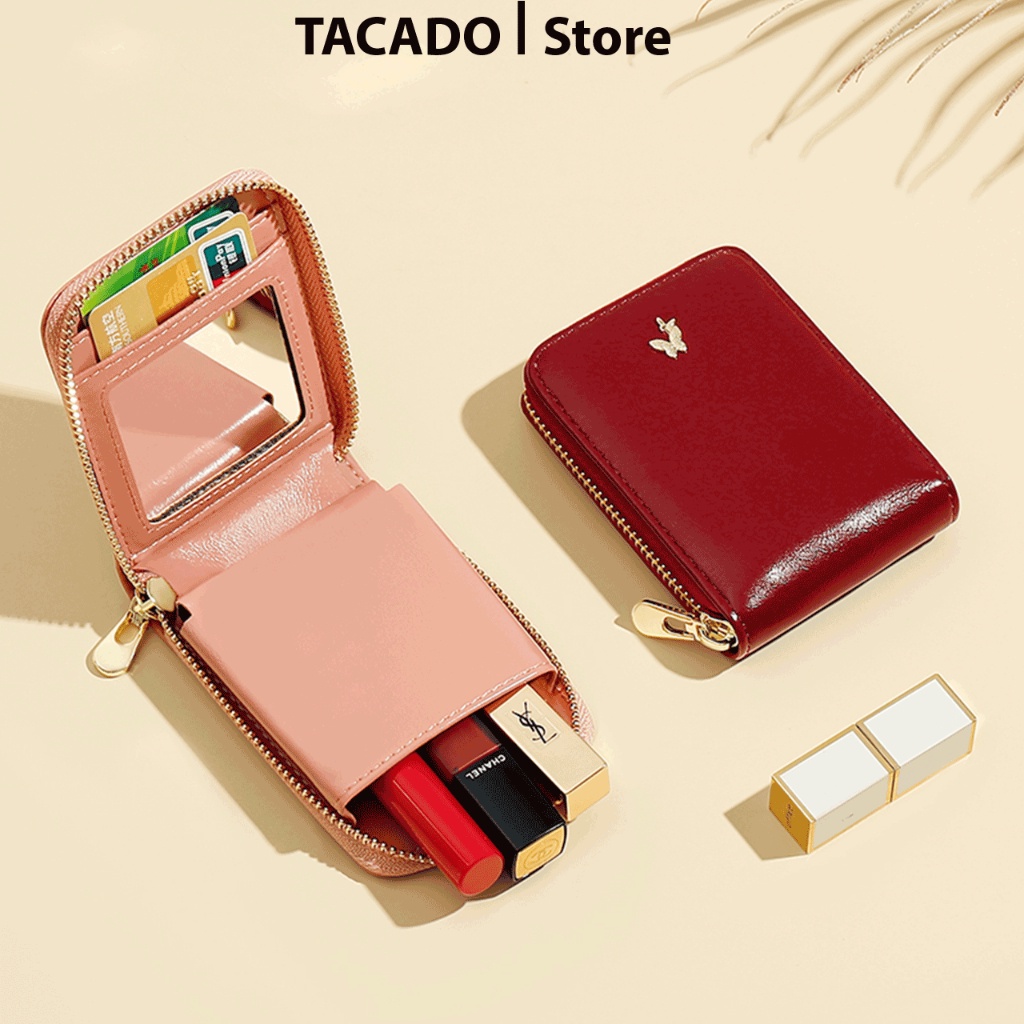 Túi Ví Đựng Son Môi Kèm Gương Trang Điểm Mini Phong Cách Hàn Quốc
