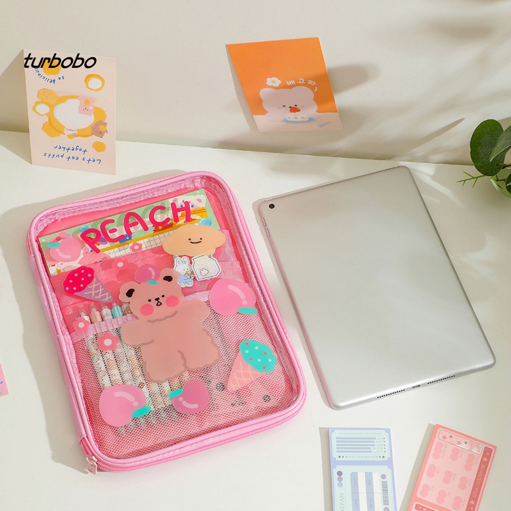 Túi Đựng Máy Tính Bảng Trong Suốt In Hoạt Hình Gấu Chống Nước Chống Mòn Chống Rơi Có Khóa Kéo Cho iPad 9.7-11-inch