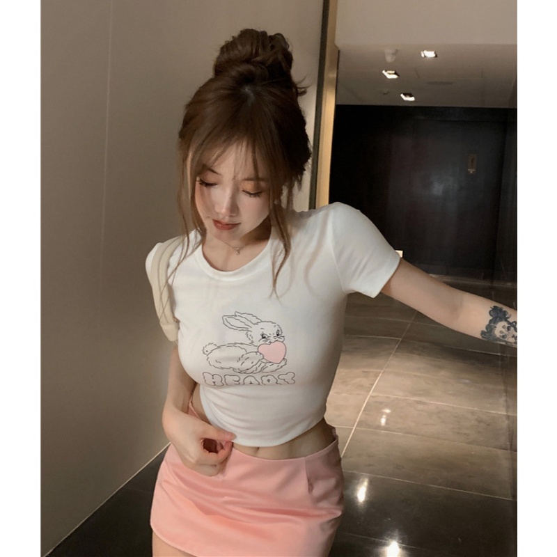 Áo Thun Ngắn Tay Cổ Tròn In Họa Tiết Hoạt Hình Xinh Xắn Dành Cho Nữ