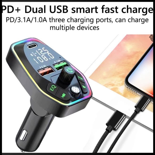Thiết Bị Truyền Nhận Tín Hiệu Bluetooth 5.0 FM Không Dây Loại C Pd20w Màn Hình Kép 3.1A Sạc Nhanh Cho Xe Hơi