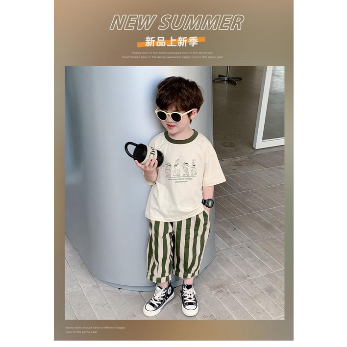 Bộ Áo Thun Tay Ngắn Cổ Tròn In Chữ Thời Trang Mùa Hè Cho Bé Trai