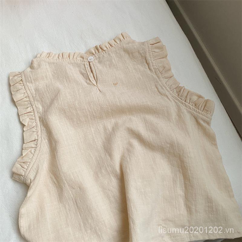 Áo Sát Nách Vải Cotton Phối Ren Hoa Kiểu Hàn Quốc Dễ Thương Cho Bé Gái