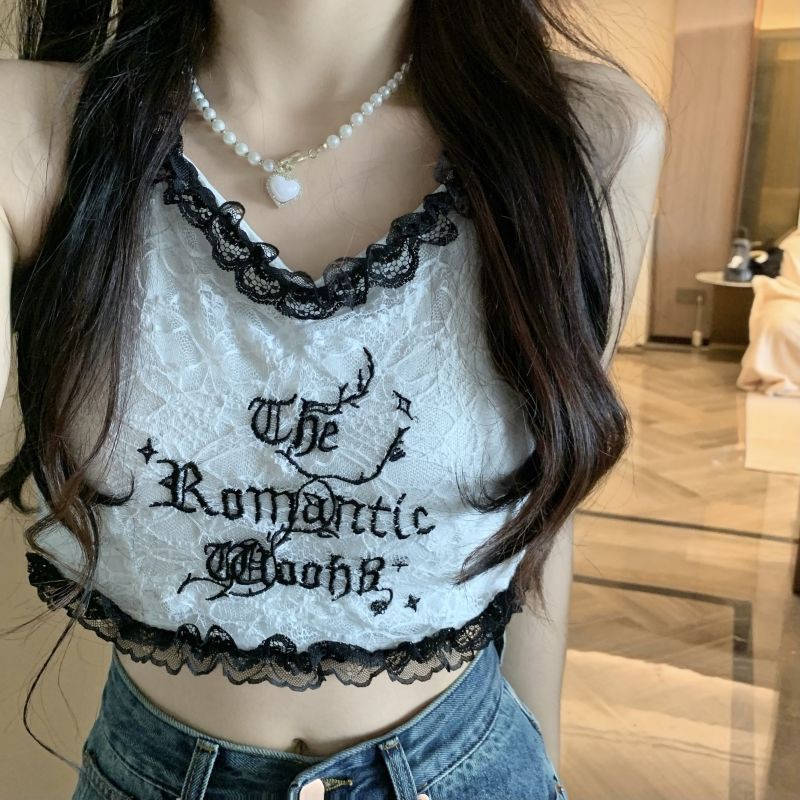 Áo Hai Dây Thêu Ren Màu Trắng Ngọt Ngào Gợi Cảm Phong Cách Hàn Quốc Sang Trọng Cho Nữ