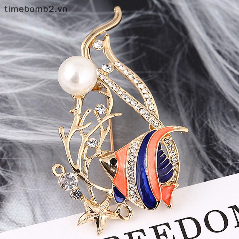 {Timebomb} Trâm Cài Áo Hình Cá Tráng Men Đính Đá Pha Lê Trang Trí Phù Hợp Với Corsage.