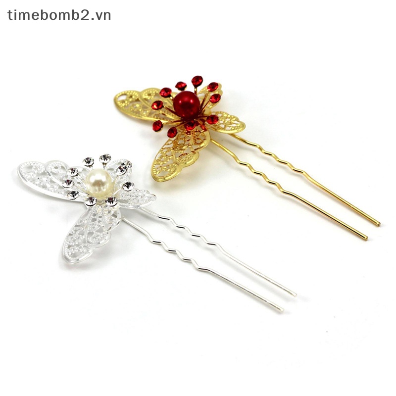 {Timebomb} Trâm Cài Tóc Chữ U Hình Bướm Màu Vàng / Bạc Dành Cho Cô Dâu Trong Ngày Cưới Hot.