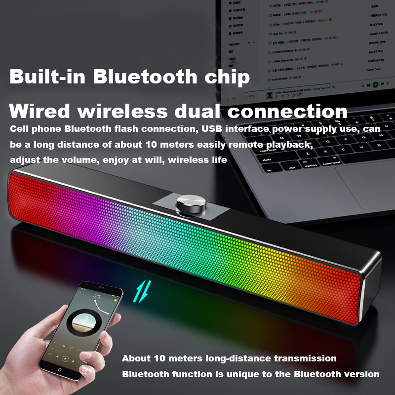 Loa Âm Thanh Vòm Siêu Trầm Có Đèn LED Kết Nối Bluetooth USB Cho PC Laptop Điện Thoại Máy Tính Bảng MP3