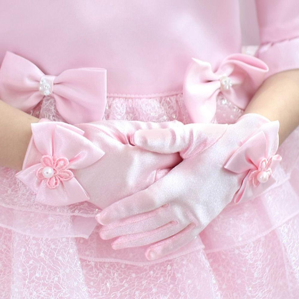 Găng Tay Công Chúa Bằng Satin Đính Kim Sa Thắt Nơ Dành Cho Bé Mặc Biểu Diễn Nhảy Múa