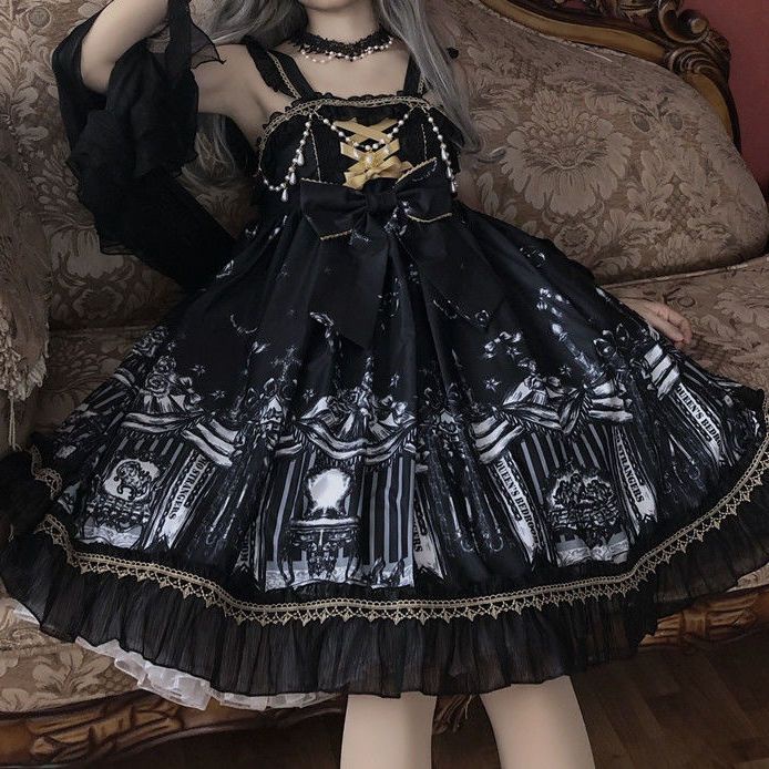 Đầm lolita Đan Dây Chéo Lưng Phong Cách Gothic