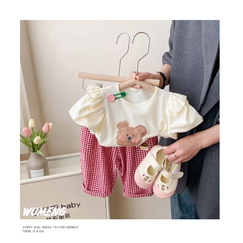 Bộ Áo Thun Họa Tiết Hoạt Hình + Quần Phong Cách Phương Tây Thời Trang Mùa Hè Cho Bé Gái