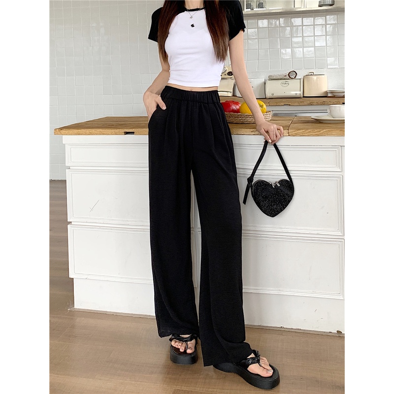 SUXI Quần ống rộng Lưng Cao Co Giãn Thiết Kế Đơn Giản Thời Trang Mùa Hè Cho Nữ