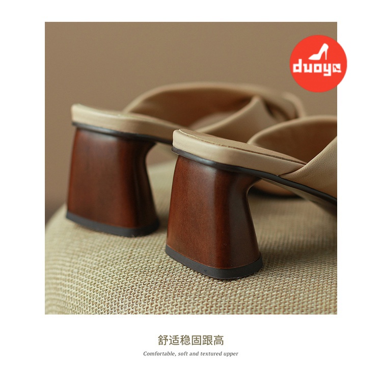 Duoya Giày Sandal Cao Gót Hở Ngón Đế Dày Vừa Phải Chống Va Chạm Phong Cách Retro Thời Trang Mùa Hè Dành Cho Nữ