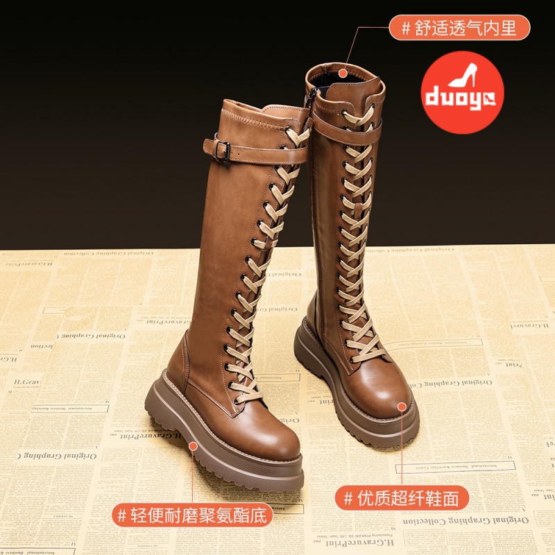 Duoya Giày Bốt Cao Cổ Buộc Dây Nhỏ Dày Dặn Phong Cách Hiệp Sĩ Anh Quốc Cổ Điển Hàng Có Sẵn] Cho Nữ