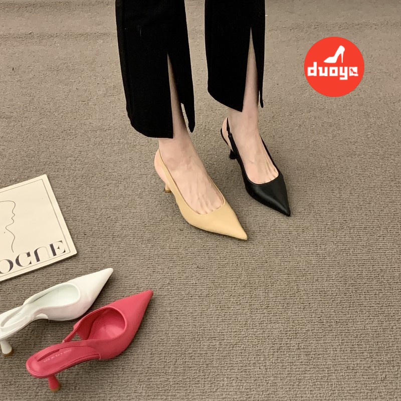 Duoya Tóc Thẳng ~ [Hàng Có Sẵn] Giày Cao Gót Mũi Nhọn Hở Ngón Mùa Xuân Khí Chất Cho Nữ