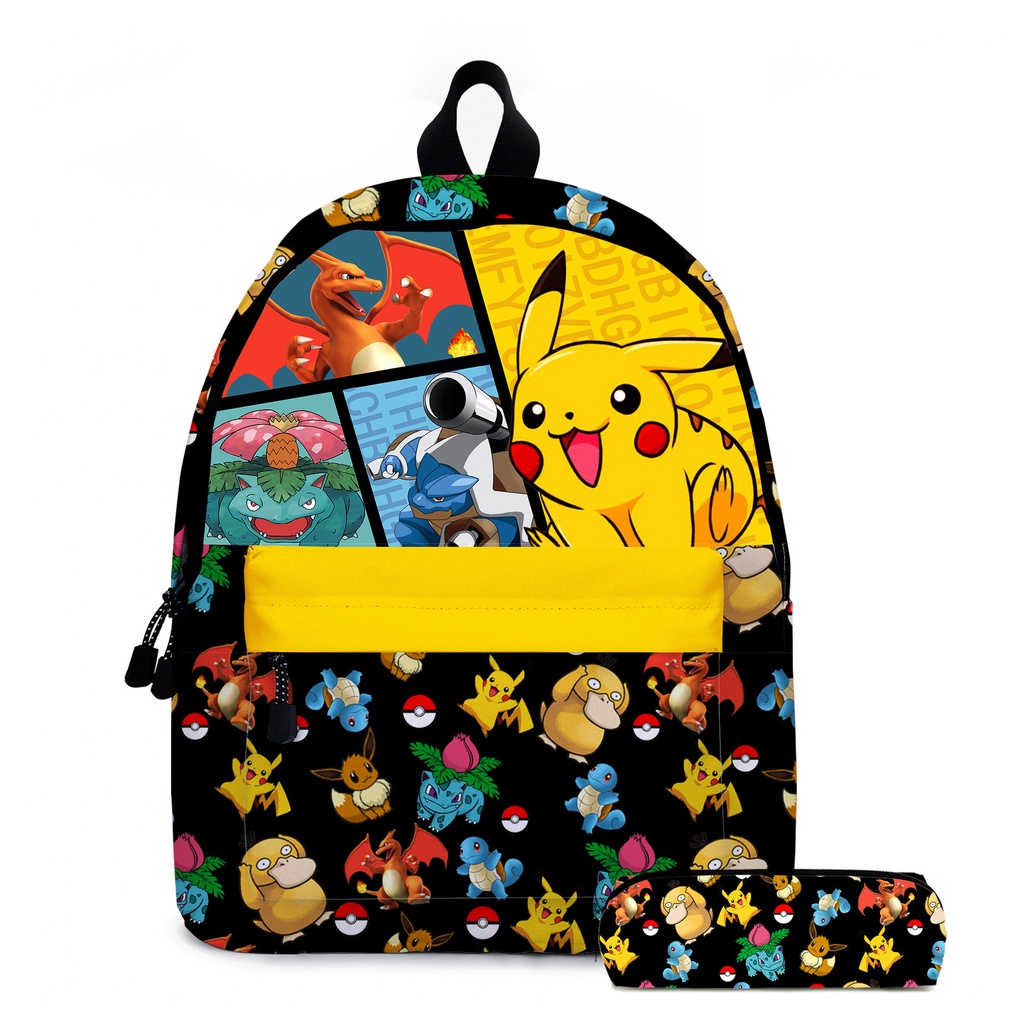 Set 3 Món Ba Lô + Túi Đeo Chéo + Bóp Viết In Hình Hoạt Hình Pokemon Cho Bé