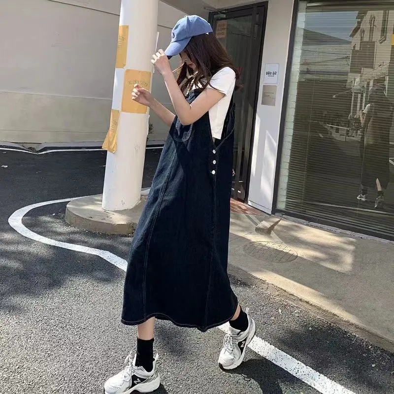 Đầm Yếm Denim Lưng Cao Dáng Ôm Thời Trang Quyến Rũ Cho Nữ