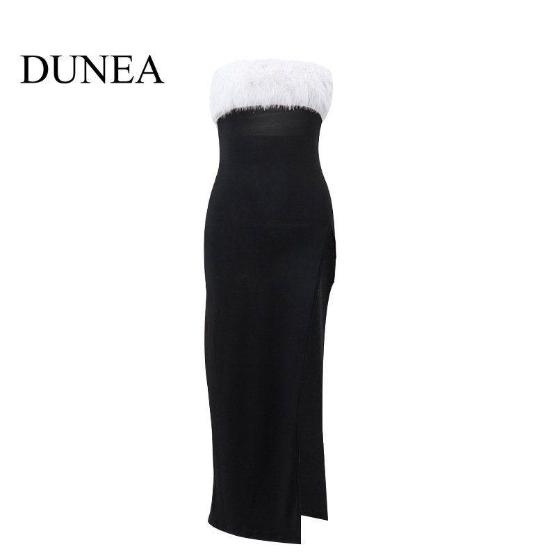 DUNEA Đầm Trễ Vai Không Tay Màu Sắc Tương Phản Thanh Lịch Dành Cho Nữ