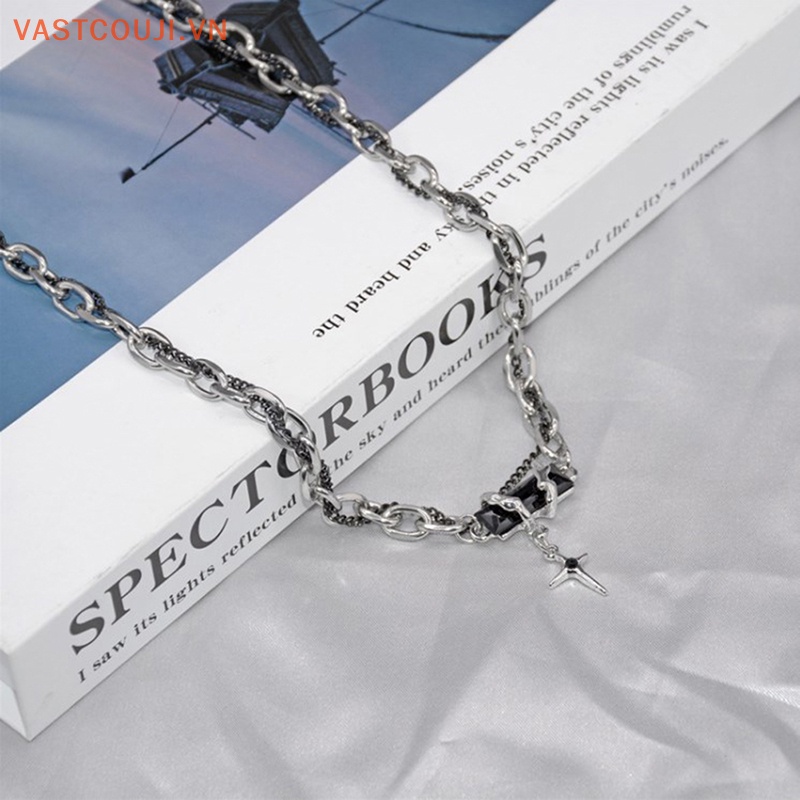 Vòng Cổ Choker Bằng Thép Titan Mặt Thánh Giá Đính Đá Zircon Màu Đen Phong Cách Vintage Hàn Quốc