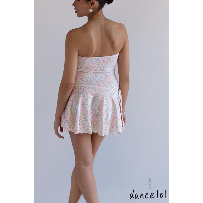 Đầm Ngắn Dáng Chữ A Không Tay Quấn Ngực In Hoa Thời Trang Cho Nữ 1O1