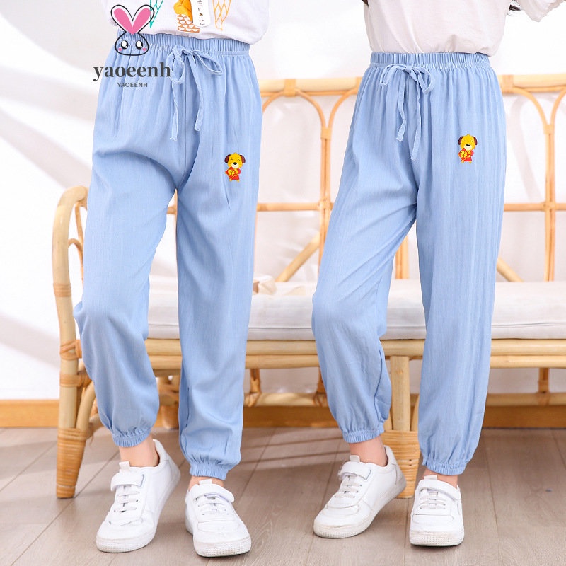 【YAOEENH】Quần Jean Dài Cotton Mềm Mại Co Giãn Thoáng Khí Chống Muỗi In Họa Tiết Hoạt Hình Dành Cho Trẻ Em 100-160cm