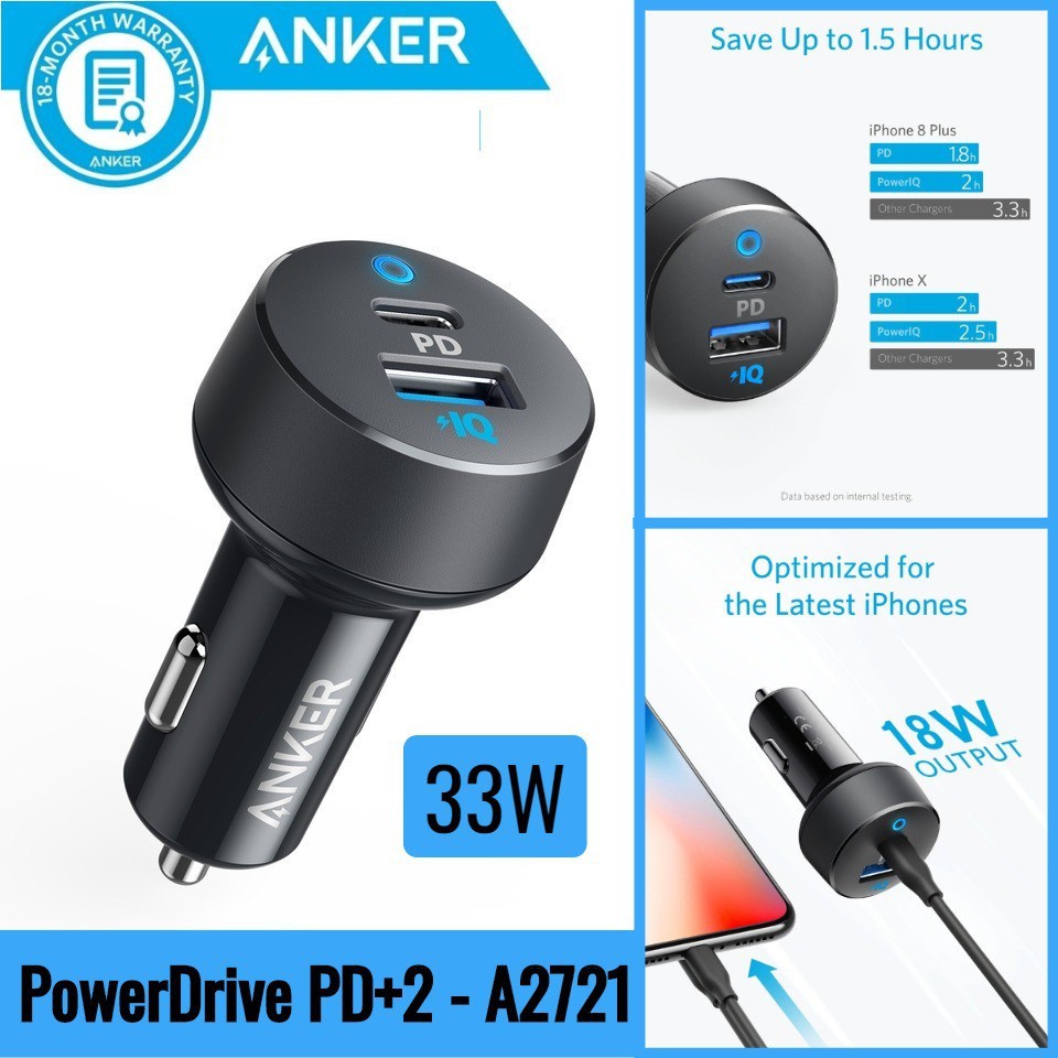 Sạc ô tô Anker PowerDrive PD+2 - USB-C PD, PowerIQ 2.0 35W