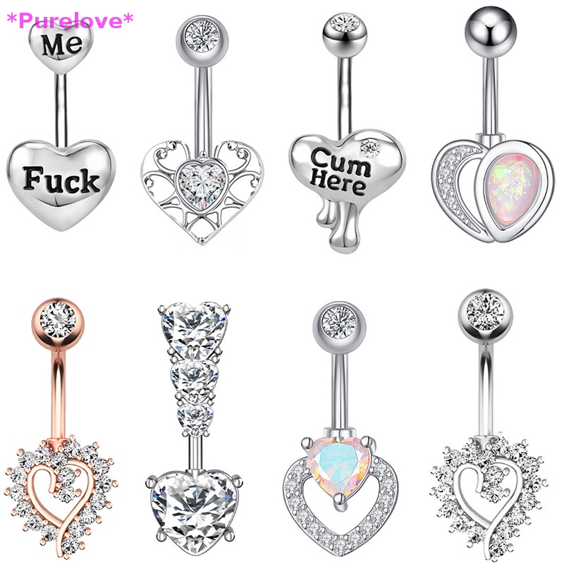 Khuyên Rốn Hình Trái Tim Đính Đá Zircon 14G Mới