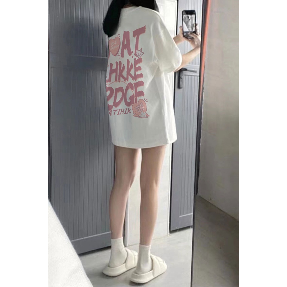 Áo Thun Cotton Ngắn Tay Dáng Rộng In Chữ Sau Lưng Thời Trang Mùa Hè Cho Nữ