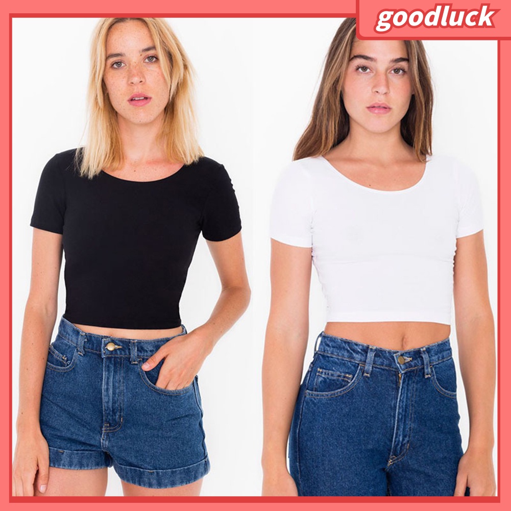 Áo Thun Crop Top Tay Ngắn Cổ Tròn Màu Sắc Đơn Giản Quyến Rũ Dành Cho Nữ